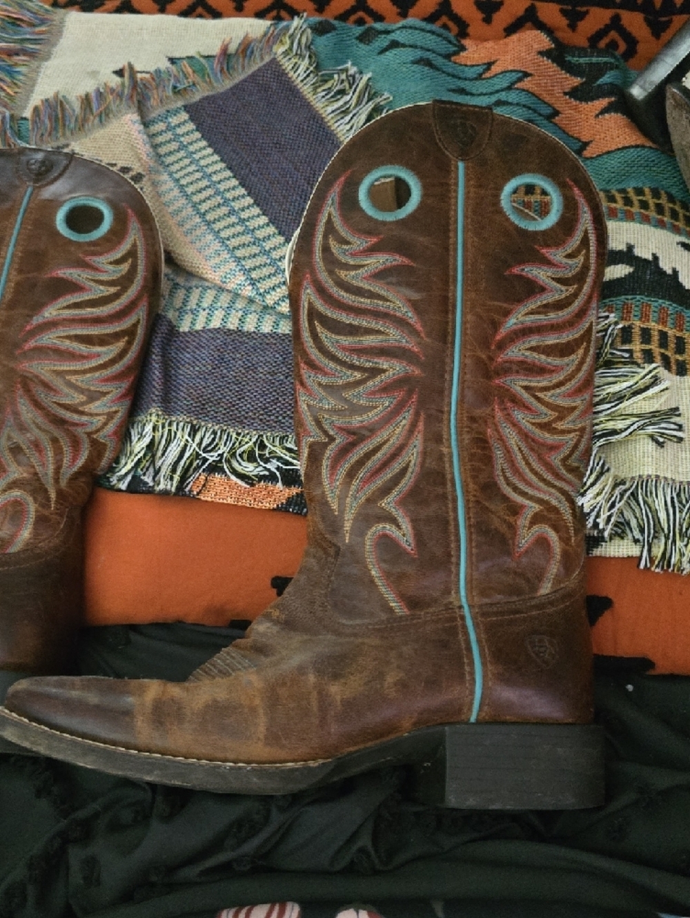 Ariat Brown Leather Boot with Teal Trim - Picture 8 of 9
